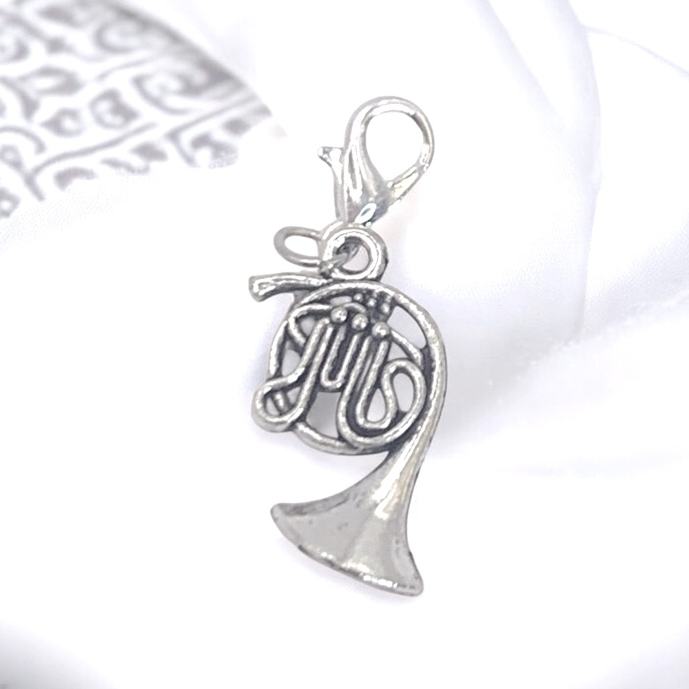 French Horn Handmade Silver Plated w/Lobster clasp Zipper pull, purse charm
